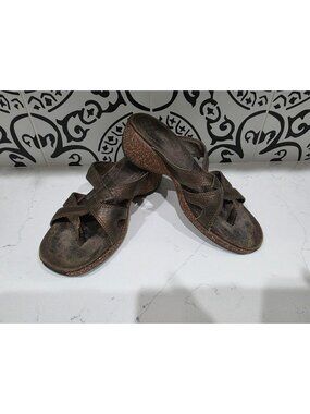 Merrell Sundial Antique Brass Leather Comfort Cork Thong Sandal Womens 6